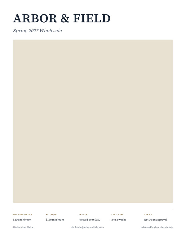 The cover of the Canva wholesale product catalog template, with the terms strip on the front page