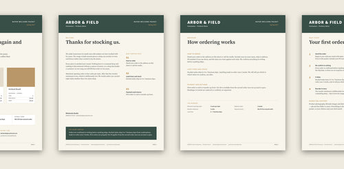 All four pages of the buyer welcome packet template in a row